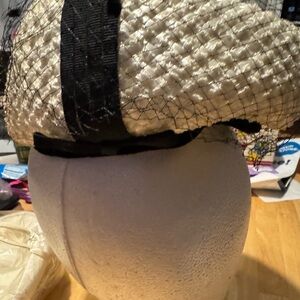 Vintage Unionmade Hat Headpiece Black Cream Netting Bow
